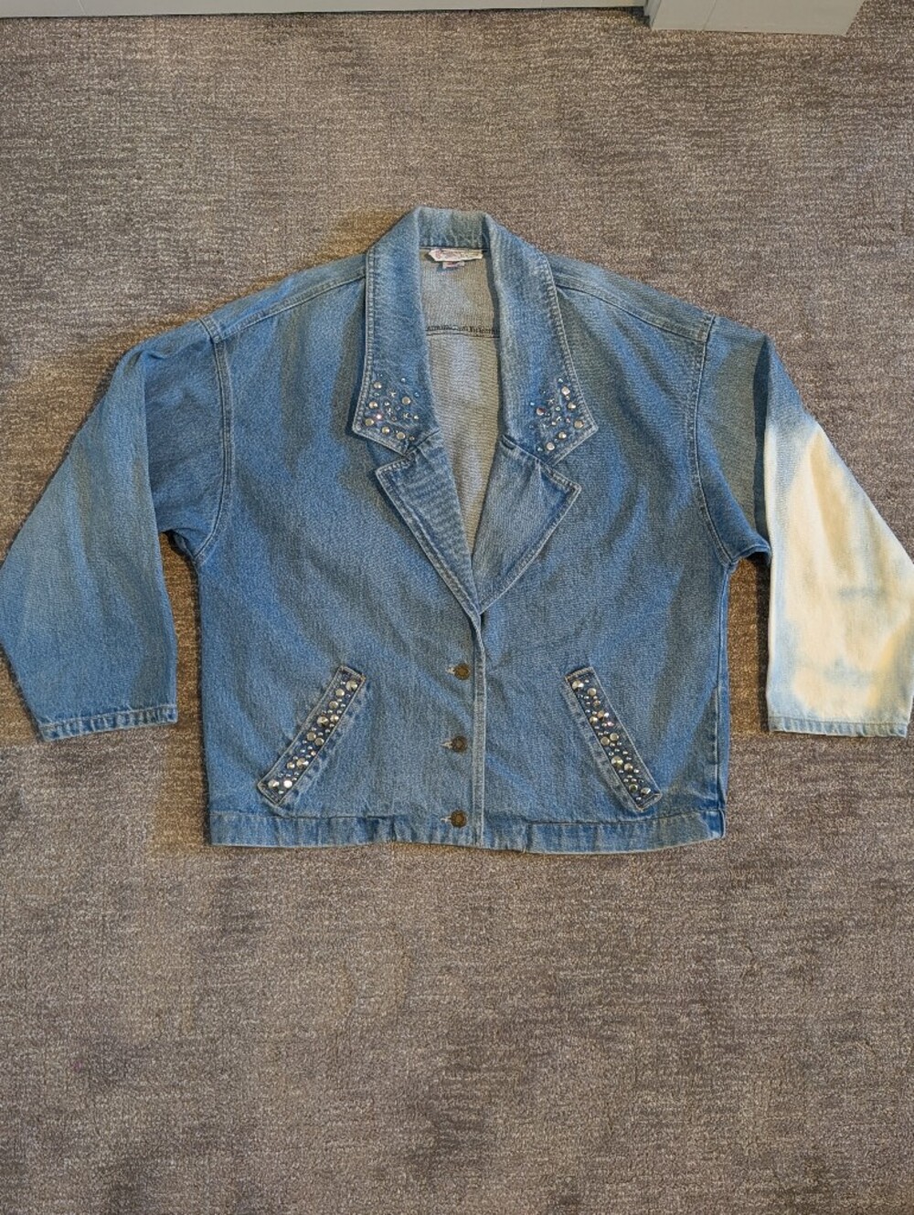 Vintage Yes Clothing Co. Studded Embellished Blue Denim Jean Jacket - Medium